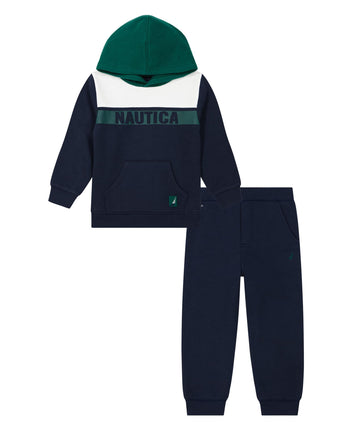 Nautica boys 2pc Fleece Pant Set, Rain Forest/Mars