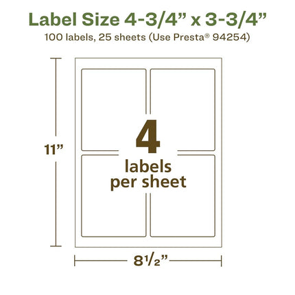Avery EcoFriendly Matte White Recycled Rectangle Labels, 4.75" x 3.75", Print-to-The-Edge, Matte White Labels, Permanent Adhesive, Laser/Inkjet Printable, 100 Total
