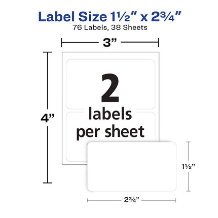 Avery All-Purpose Labels, 1.5 x 2.75 Inches, White, Pack of 76 (6117)