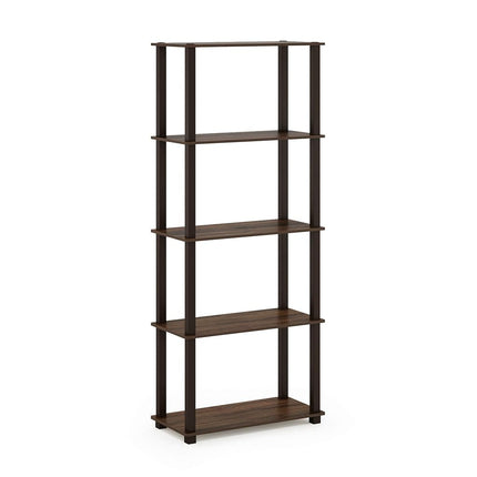 Furinno TURN-S-TUBE Book Shelf, 5-Tier Toolless Storage Shelves with Square Tubes, Shelving Unit for Organization and Storage for Living Room, Home Office, Walnut