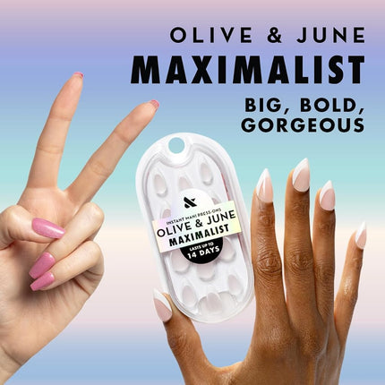 Olive & June Maximalist Instant Mani Press-On Nails (Glue) | 42 Fake Nails, 21 Sizes | Non-Toxic, Long-Lasting Big, Bold Gorgeous Realistic Look | Salon-Quality | Medium, Almond | Scalloped French