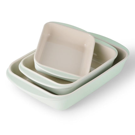 Tramontina Mae - Juego de 3 fuentes de horno de cerámica porcelana, recipientes antiadherentes para horno, fuentes rectangulares para lasaña, pasteles y panes (Menta)