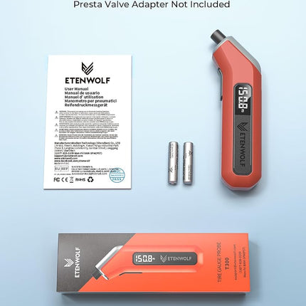 ETENWOLF T300 Digital Tire Pressure Gauge 3-200 PSI, Industrial Tire Gauge Calibrated to ANSI B40.7 Grade 2A(Plus-Minus 0.5%), Replaceable AAA Batteries (Vivid Orange)