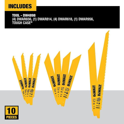 DEWALT Reciprocating Saw Blades, Bi-Metal Set with Case, 10-Piece (DW4898), Yellow