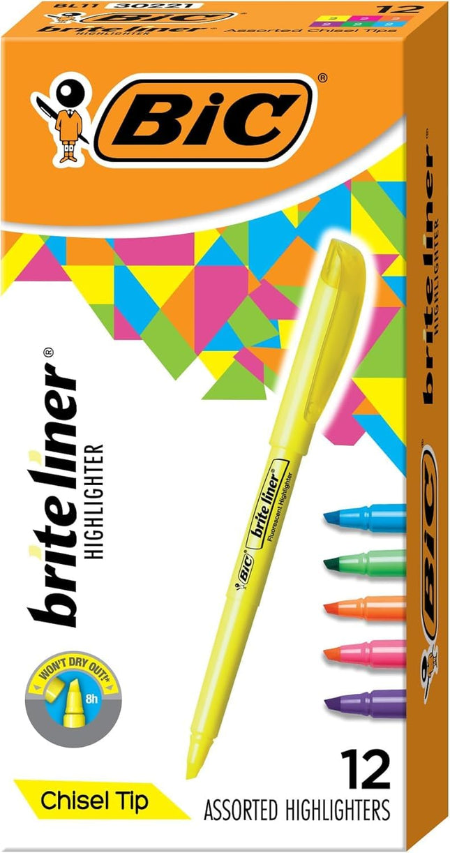 BIC Brite Liner Highlighters, Chisel Tip, 12-Count