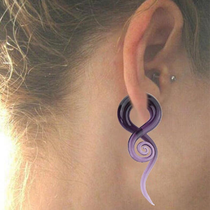 2Pcs Purple Ear Glass Spiral Tapers Plugs Tunnels Expander Hanger Gauges Earrings Stretching Body Piercings Jewelry, Glass