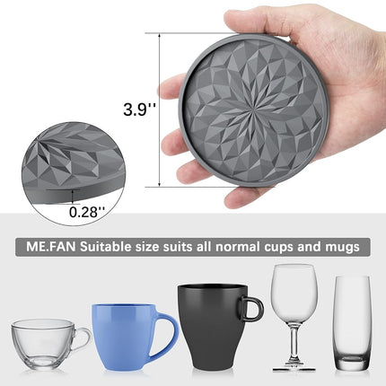 ME.Fan Silicone Coasters [6 Pack] Coasters with Holder - Drinking Coasters - Cup Mat for Drinks - Live for Hot or Cold Drink Thickened, Non-Slip, Non-Stick, Deep Tray Yellow