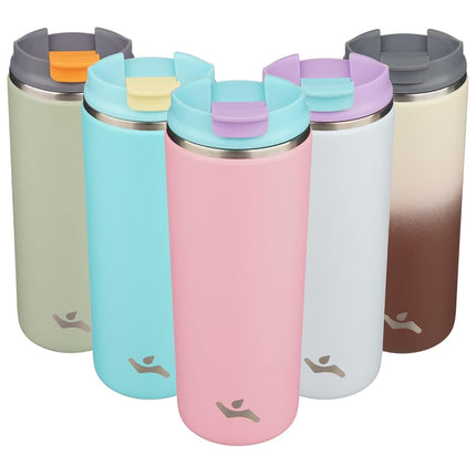 Konokyo Tumbler with Lid, 16 oz Travel Coffee Mug Double Wall Vacuum Stainless Steel Thermal Metal Cup Insulated Water Bottle,Pink