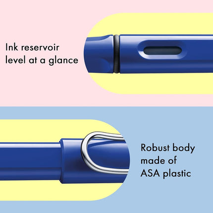 LAMY safari blue - Fountain Pen with ergonomic grip & polished steel nib in size M - ideal for any Writing & Calligraphy - including LAMY T 10 blue cartridge - Right-Handed