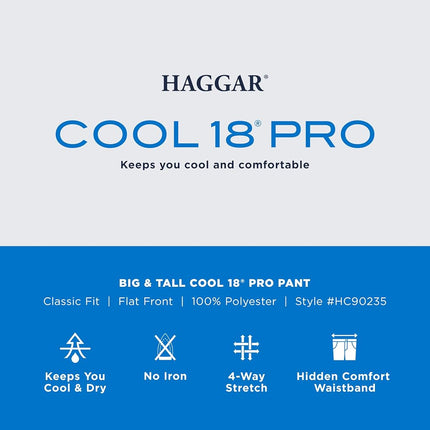 Pantalon habillé coupe classique Haggar Cool 18 Pro pour homme - Tailles Standard et Grandes et Très Grandes, Décontracté, Cordon, 36W x 30L