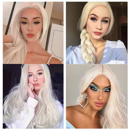 Heat resistant synthetic lace front wig light blonde nature wave Platinum Blonde Glueless Long Natural Straight Half Hand Tied Replacement Full Wig For Women Heat resistant Friendly