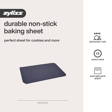 Zyliss Non-Stick Baking Sheet, 35cm x 27cm, PFAS Free Baking Tray for Cookies/Biscuits, Carbon Steel, Dark Blue, Baking Tin/Bakeware/Roasting, Dishwasher Safe