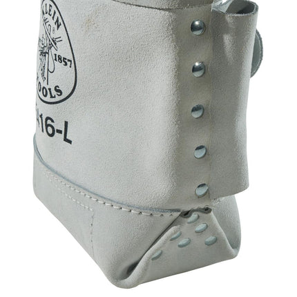 Klein Tools 5416L Tool Pouch, Leather Bull-Pin and Bolt Bag, Tunnel Loop Connection, Reinforced Bottom, 5 x 10 x 9-Inch