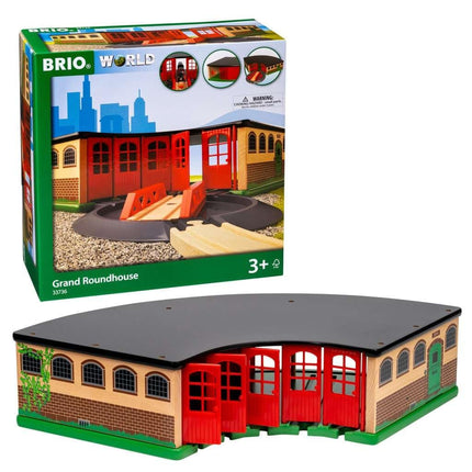 BRIO World Grand Roundhouse for Kids, Wooden Railway Roundhouse with Turntable, Fits Up to 5 Engines, Ages 3 Years and Up