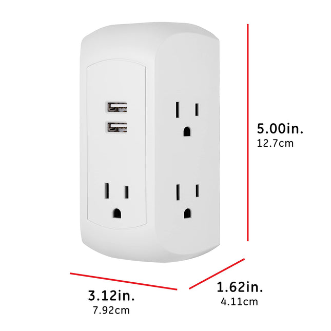 GE Adaptador de salida con protector de sobretensión 5 2, 560 julios, estación de carga rápida, puertos USB-A de 12 W, acceso lateral, compatible con Apple iPhone, iPad, Samsung Galaxy, Google Pixel, blanco, 58297