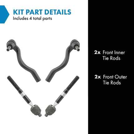 TRQ Inner and Outer Driver and Passenger Side Tie Rod Set 4 Piece