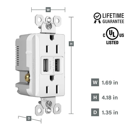 Legrand - Pass & Seymour TM826USBWCCV6 3.1A USB + Duplex 15A Vision Pk Electrical Outlet