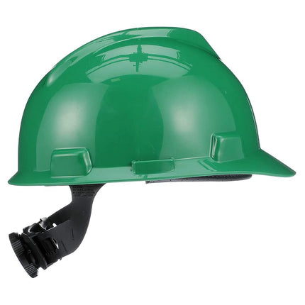 MSA 475362 V-Gard Cap Style Safety Hard Hat With Fas-Trac III Ratchet Suspension | Polyethylene Shell, Superior Impact Protection, Self Adjusting Crown-Straps - Standard Size in Green