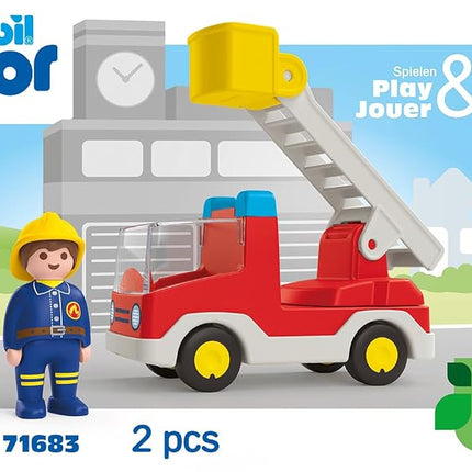 PLAYMOBIL 71683 JUNIOR: Ladder Unit Fire Truck, with extendable ladder and firefighter, sustainable toy made from plant-based plastics, gifting toy, play sets suitable for children ages 1+