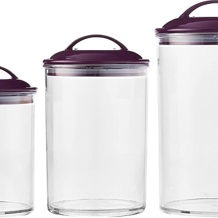 Reston Lloyd Food Storage Containers, BPA Free Airtight Canisters for Cereal, Pasta, Sugar, Coffee, Flour, Cookies, Loose Tea, for Kitchen Organization, Set of 3, Plum