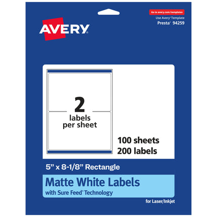 Avery Matte White Rectangle Labels with Sure Feed,