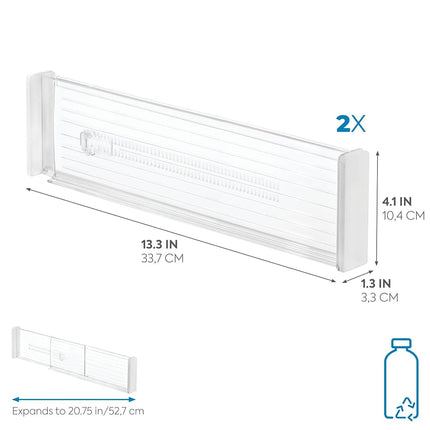 iDesign Linus Drawer Dividers, Plastic Drawer Separators in a Set of 2, Deep Drawer Organiser System, Clear