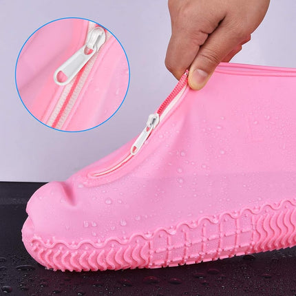 Shiwely Waterproof Shoe Covers, Silicone Reusable Shoe Cover Non-slip Durable Zipper Elastic Rain Cover Protection for Men Women (M (Women 5.5-7.5, Men 5-6.5), Pink)