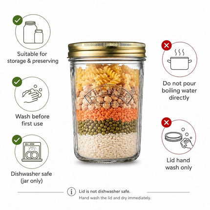 Kilner Wide Mouth Preserve Jar 0.35L (350ml) Glass Storage Jar with Vacuum Seal Lid Ideal for Preserving Whole Fruits Vegetables Pickles Jams