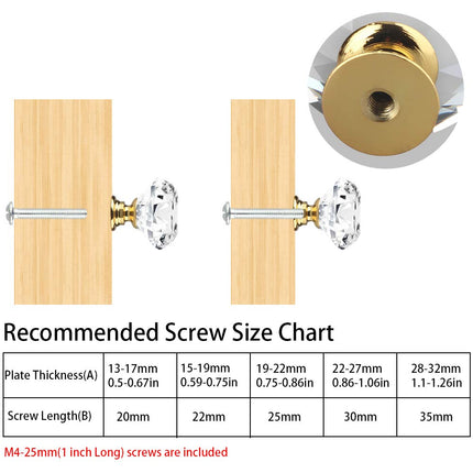 [12 PCS] 30mm Crystal Clear Glass Cabinet Drawer Pulls Golden Base, Tomorotec Diamond Shape Cupboard Knobs with Screws for Kitchen, Dresser, Cupboard, Bathroom, Wardrobe (1.2 inch / 30 mm)