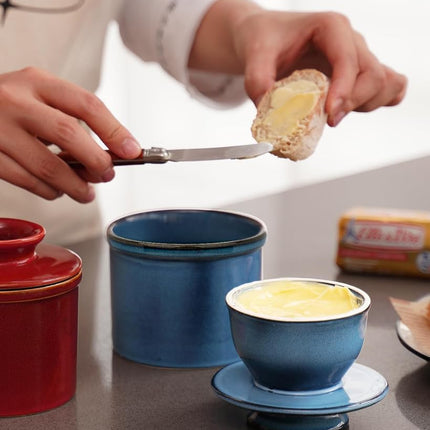 KilnGPT - French Butter Dish, Butter Crock for Counter with Water Line, Ceramic Butter Keeper for Spreadable Butter - Chrismas Gift Home Kitchen Decor - Reactive Glaze Collection - Ocean Blue