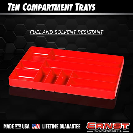 Ernst 10 Compartment Drawer Organizer: Heavy Duty Stackable Tray for Garage Tool Organization - Low-Profile Toolbox Storage - Bolts, Tools, Parts, Easy to Clean – High Visibility - Made in the USA