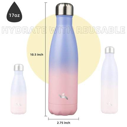 Konokyo Insulated Water Bottles,17oz Double Wall Stainless Steel Vacumm Metal Flask for Sports Travel,Pastel Sunset