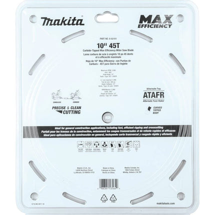 Lame de scie à onglet à pointe carbure Makita B-62103 254 mm, 45 dents, efficacité maximale