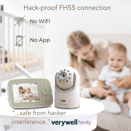 Infant Optics DXR-8 Video Baby Monitor, Non-WiFi Hack-Proof FHSS Connection, Interchangeable Lenses, Pan Tilt Zoom, LED Sound Bar, Night Vision, and Two-Way Talk