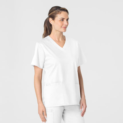 WonderWink Women's Wonderwork V-Neck Scrub Top, White, Large