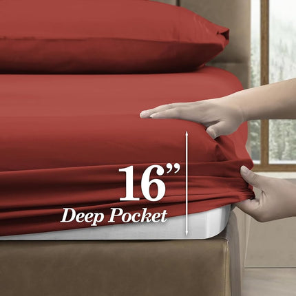 CELINE LINEN 4-Piece Bed Sheet Set with Deep Pockets, King Rust
