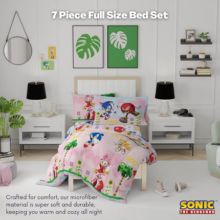 Franco Sonic The Hedgehog Girl Anime Kids Bedding Super Soft Comforter and Sheet Set with Sham, 5 Piece Twin Size, (Official Licensed Product)