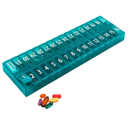 AM/PM 31 Day Once-a Day Monthly Pill Planner Organizers - Large Compartment Pill Boxes Store Medications for Entire Month Plus Compartment for Extra Pills (Am/Pm Yellow & Teal)