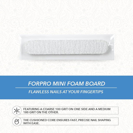 ForPro Professional Collection Mini Foam Board, Zebra, 100/180 Grit, Double-Sided Manicure Nail File, Individually-Wrapped, 3.5” L x .5” W, 50-Count