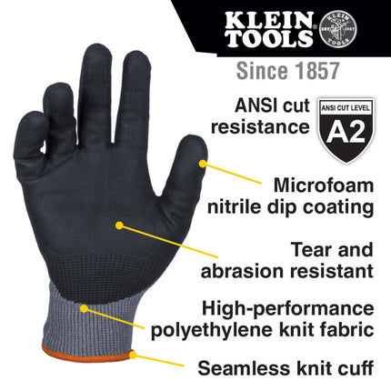 KLEIN TOOLS Knit Dipped Gloves, Cut Level A2, Touchscreen, XL, 2-Pair