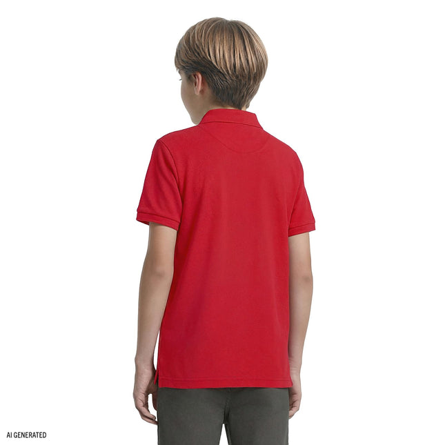 Izod Boys' School Uniform Short Sleeve Polo Shirt, Button Closure, Moisture Wicking Performance Material, Red, 10-12 Husky