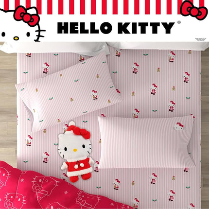 Sanrio Hello Kitty Holiday Christmas Bed Linen Soft Duvet and Sheet Set with Bedspread, 5 Pieces, Twin Size (Officially Licensed Product) by Franco