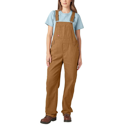 Dickies Women's Denim Bib Overall, Rinsed Brown Duck, Medium