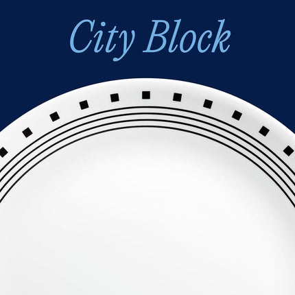 Corelle 18-piece Dinner Set, City Block, Black and White Service for 6, Chip Resistant Dinnerware, Includes 26cm Dinner Plates, 17cm Salad/Side Plates and 530ml Soup/Cereal Bowls