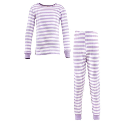 Ensemble de pyjama en coton pour bébés filles Hudson Baby, rayures lilas, 7 ans