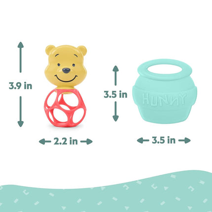 Bright Starts Disney Baby Winnie The Pooh Busy Bear Activity Toy, Unisex Stroller Toy, Multisensory Rattle, Beads & Textured Rings with C-Link, Newborns & Up