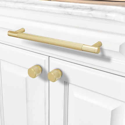 COTYKILEY 10 Pack 7 Inch(177mm) Brushed Brass Cabinet Handles Gold Knurled Kitchen Cabinet Pulls Cabinet Door Handles Kitchen Cabinet Hardware