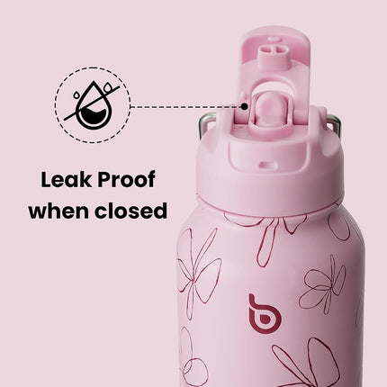 BOTTLE BOTTLE 32 oz Insulated Water Bottle Stainless Steel Sport Water Bottle with Straw Dual-use Lid Design for Gym with Pill Box (pink flower)
