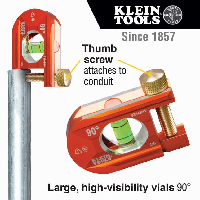 Klein Tools 935AB1V No-Dog Level, 2.5-Inch Conduit Bending Level, 1 Vial, ACCU-Bend Level Eliminates Dog-Legs in Offsets and Saddle Bends