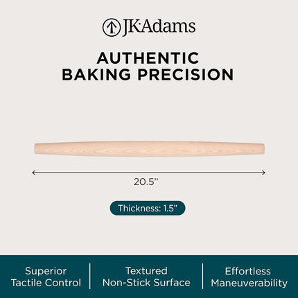 J.K. Adams Maple French Rolling Pin, Brown